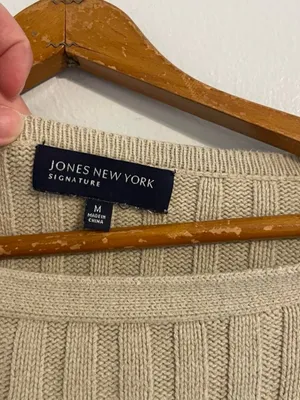 Jones New York Women's M Beige Cotton Sweater Cable Knit Preppy Gold Button thumbnail 2