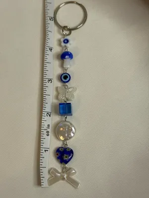 Handmade Blue/White Beaded Keychain thumbnail 4
