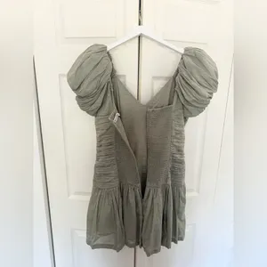 Abercrombie & Fitch Drama Puff Sleeve Ruched Mini Dress Sage Green Petite Large thumbnail 10