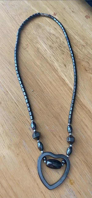 Gunmetal gray hematite stone authentic heart necklace thumbnail 1