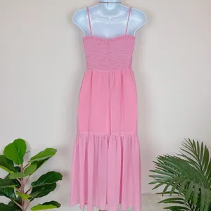 Bellevue Cassandra Pink Pleated Chiffon Casual Summer Midi Dress Wedding Guest thumbnail 3