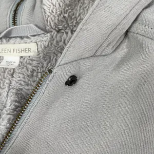 Eileen Fisher Jacket Womens Small Gray‎ Cotton Blend Hooded Sherpa Lined Zip thumbnail 3