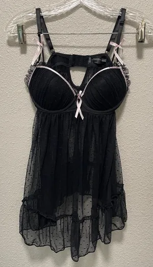 Black & Pink Lace-Trim Babydoll Chemise with Underwire Support thumbnail 1
