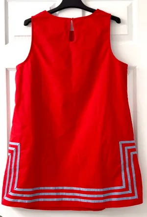 Fashion~ Sleeveless Red A-Line Dress with Pocket and Geometric Hem XL thumbnail 5