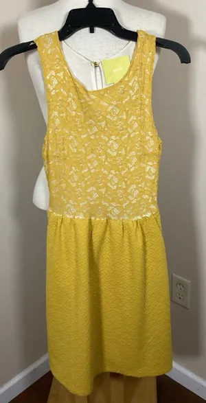 Maeve Anthropologie Yellow Lace Bodice Textured Fit & Flare Dress Size XS thumbnail 1