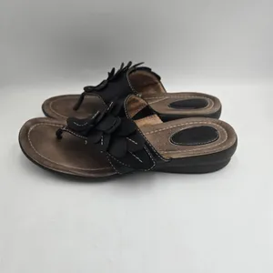 Clarks Artisan Shoes Womens 7M Latin Samba Black Leather Flower Thong Sandals thumbnail 10