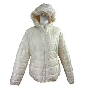 Ci Sono Puffer Jacket Ivory Sherpa Lined Hooded Quilted Winter Coat Minimalist L thumbnail 2