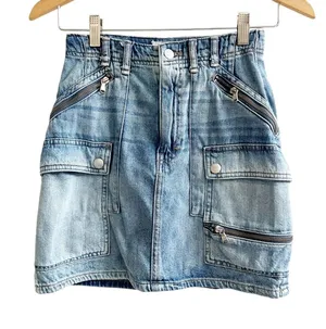 Free People We The Free Mini Skirt Women's 24 Blue Denim Light Wash Cargo Pocket thumbnail 1
