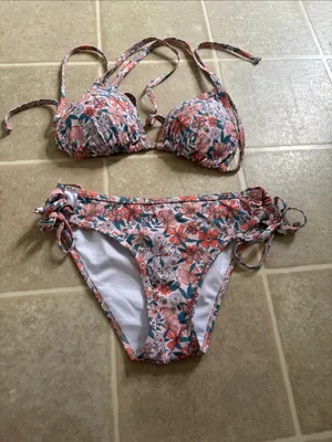 Floral Triangle Tie-Side Bikini Set - Peach Floral thumbnail 4