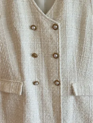 Zara Tweed Double Breasted Mini Dress Ivory Pearl Buttons Size M thumbnail 7