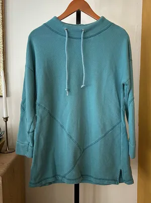 Soft Surroundings Danica Top‎ Tunic Sweatshirt Teal Blue Lagenlook 2FK49 Size S thumbnail 1