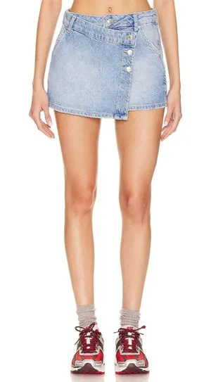 Free People x We The Free Wynne Denim Skirt in Light Indigo 26 New Womens Jean thumbnail 1