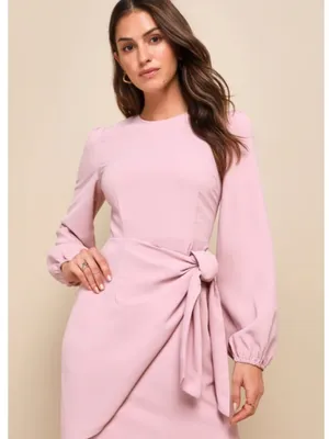 LULU's Wedding Elegant Classy Sophisticated Long Sleeve Wrap Dress thumbnail 2