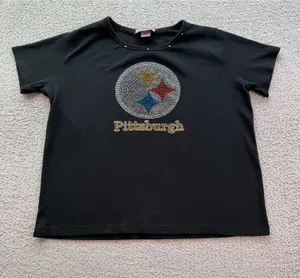 Y2K Pittsburgh Steelers Rhinestone Bling T-Shirt Women’s XL Black NFL Football thumbnail 1