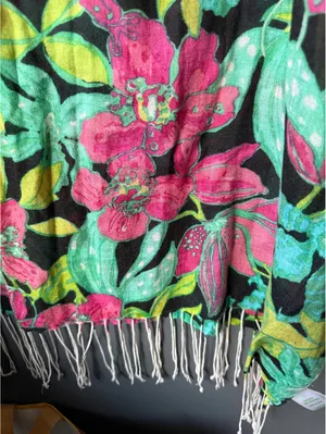 Lilly Pulitzer Floral Silk Cashmere Shawl Wrap with Fringe thumbnail 7