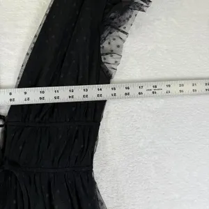 Lulus Black Swiss Dot Tulle Maxi Dress XS Ruffle Deep V-Neck Smocked Waist‎ thumbnail 3