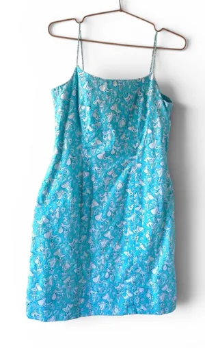 Lilly Pulitzer vintage pelicans Turquoise & White Paisley Spaghetti-Dress thumbnail 1