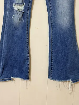Vervet Flying Monkey High Rise Flare Jeans Womens 29 Distressed Raw Hem Stretch Blue thumbnail 3