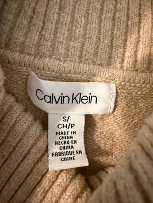 Calvin Klein Beige Herringbone Cowl Neck Knit Sweater S thumbnail 2