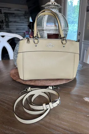 Coach Pebbled Leather Satchel Bag in Beige thumbnail 1
