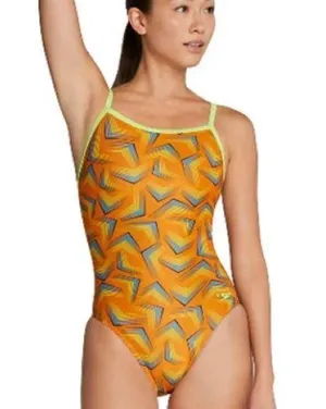 Speedo Orange Print 1 Piece Play The Angels Flyback Athletic Bathing Suit 10 thumbnail 1