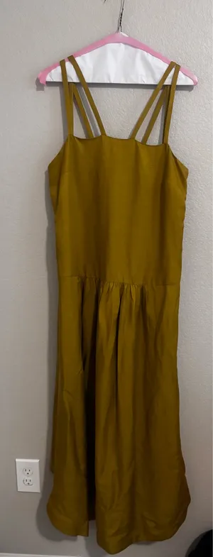 Banana Republic Viscose Drop Waist Linen Maxi Dress S Green Amber thumbnail 3