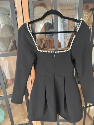 Odd Muse London Pearls Mini Dress Black square neck long sleeve thumbnail 6