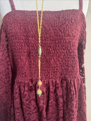 Vintage Gold-Tone Long Pendant Necklace with Turquoise Beads - Women Jewelry thumbnail 6