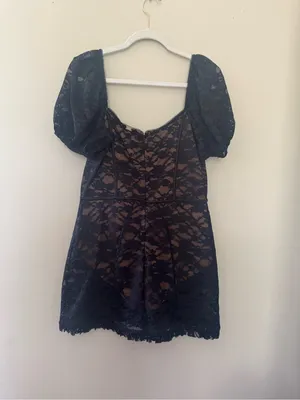 For Love & Lemons Black Lace Mini Dress with Nude Lining thumbnail 2