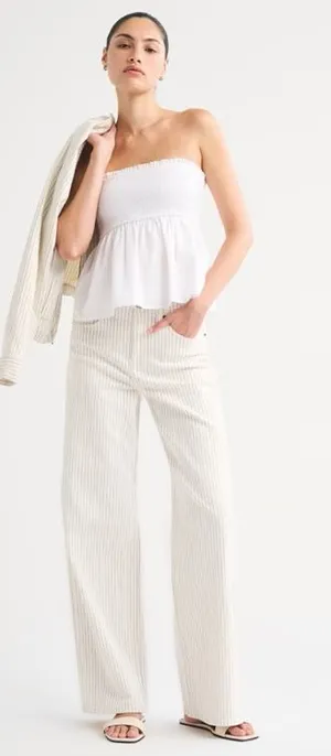Abercrombie White/Cream Stripe Pants thumbnail 1