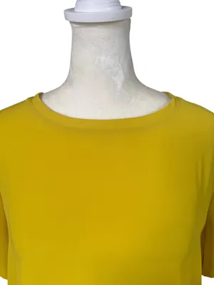 Loft women's short sleeve pullover blouse mustard yellow sheer size large thumbnail 5
