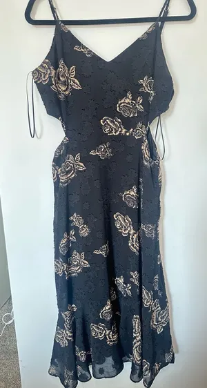 Altar'd State Black and Beige Floral Burnout Cutout Maxi Dress thumbnail 1