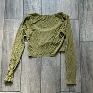 Olive Ribbed Long Sleeve Crop Top Green Size M thumbnail 4