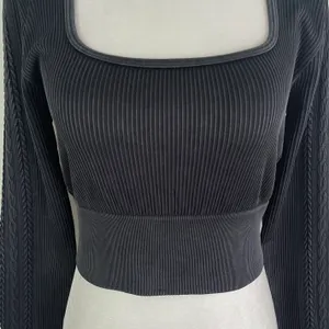 Aerie New Offline Seamless Square Neck Cable Long Sleeve Crop Top Size Large thumbnail 6
