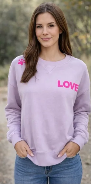 Sz L Wildfox Lavender “Dogs Love Me” Graphic Crewneck Sweatshirt NWT $108 MSRP thumbnail 1