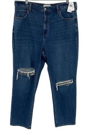Abercrombie & Fitch Ankle Straight Womens Jeans Sz 18 Distressed Y2K High Rise thumbnail 1