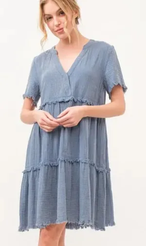 And The Why Washed‎ Frayed Detail Tiered Dress thumbnail 1