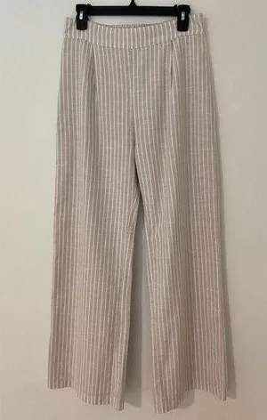 NWT Abercrombie & Fitch M 100% Cotton Tan White Stripe Pull On Wide Leg Pant thumbnail 1