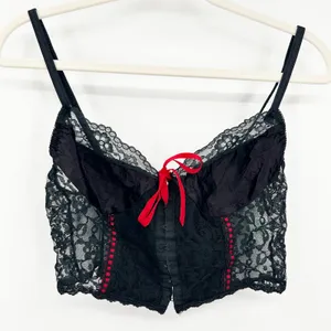 Nan Flower Womens VTG Vintage Coquette Whimsigoth Lace Cami Crop Corset Top‎ M thumbnail 1