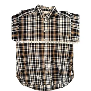 LOFT Womens M Plaid Button Front Shirt Long Sleeve Autumn Fall Cream Brown Black thumbnail 10