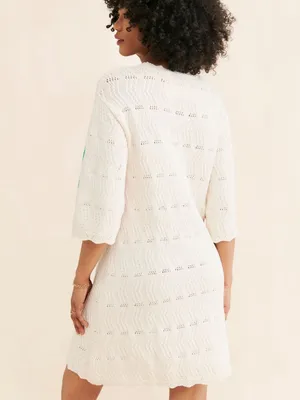 Free People Native Youth Wave Knit Crochet Cover-Up Ivory combo Sz S Coastal thumbnail 3