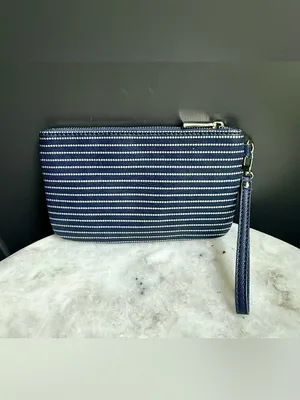 Express Navy and White Striped Wristlet Clutch thumbnail 2