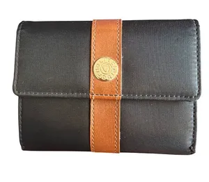 Liz Claiborne Black Nylon Brown Tri Fold Wallet Zipper Card Slots NWOT thumbnail 1