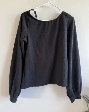 Free People Black Textured Open Back Strappy Balloon Sleeve Top M thumbnail 1