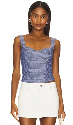 LIONESS Cobain Corset Top in Navy Stripe XSmall New Womens Sleeveless Tank thumbnail 1