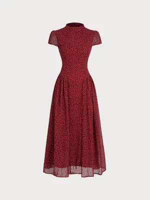 Rihoas Red Cap Sleeve Floral Maxi Dress thumbnail 6