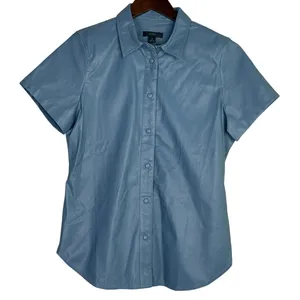 J.Crew Slim Fit ShortSleeve Faux Leather Shirt Snap Button Down 4 Dusty Sea Blue thumbnail 1