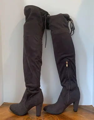 Catherine Malandrino Tie Back Over The Knee Boots Gray Faux Suede Women’s Size 7 thumbnail 1