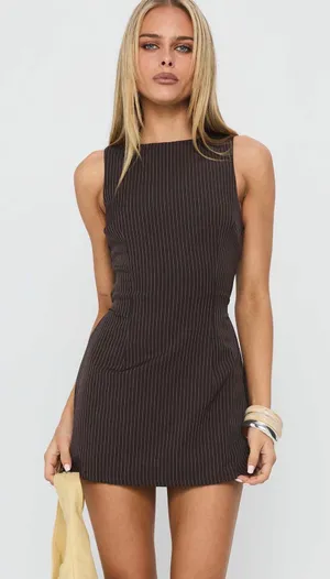 Princess Polly Yukimo Romper Brown Pinstripe Tall thumbnail 1