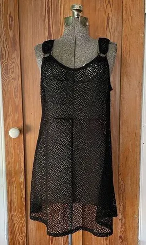 J. Valdi Black Net Crochet Swim Coverup or Layering Tank Dress 💚🎀 thumbnail 1